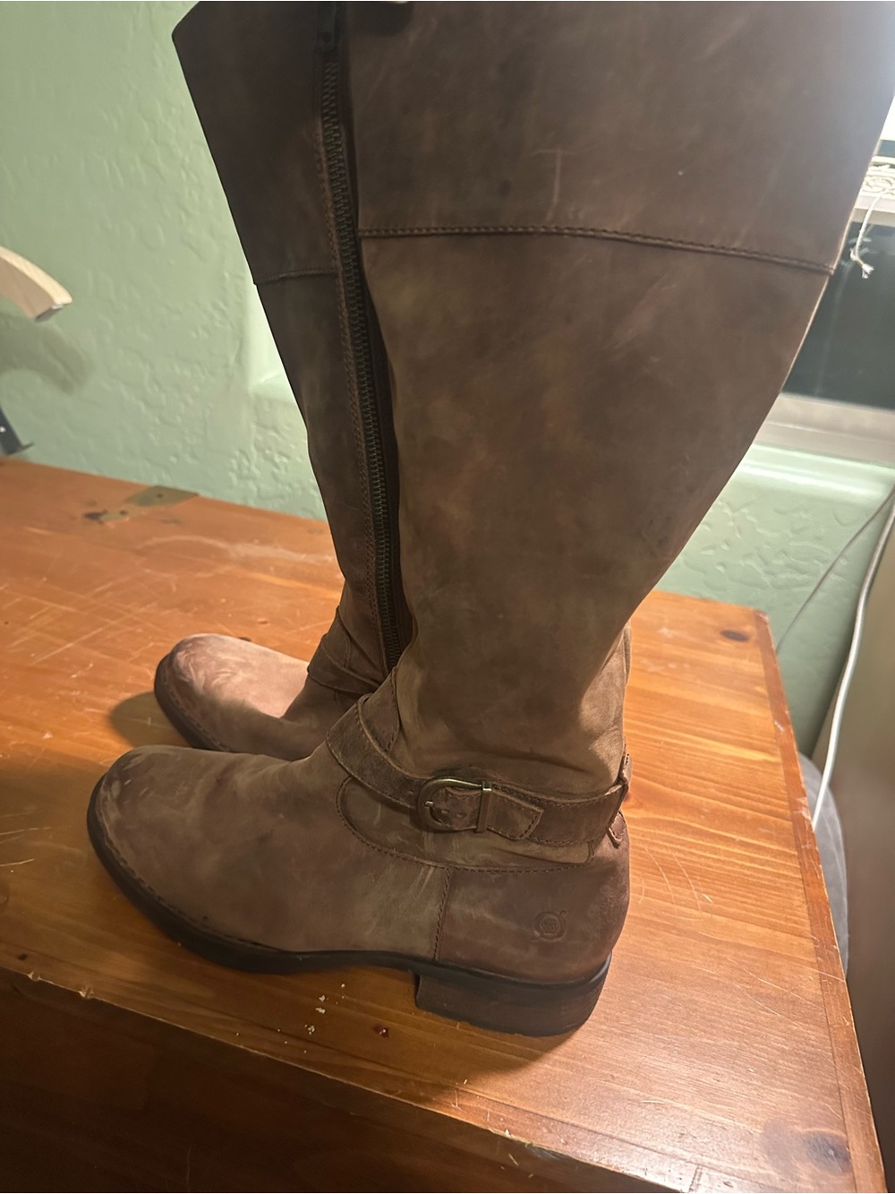 Women’s Tall Brown Leather Riding Boots with Buckle Detail